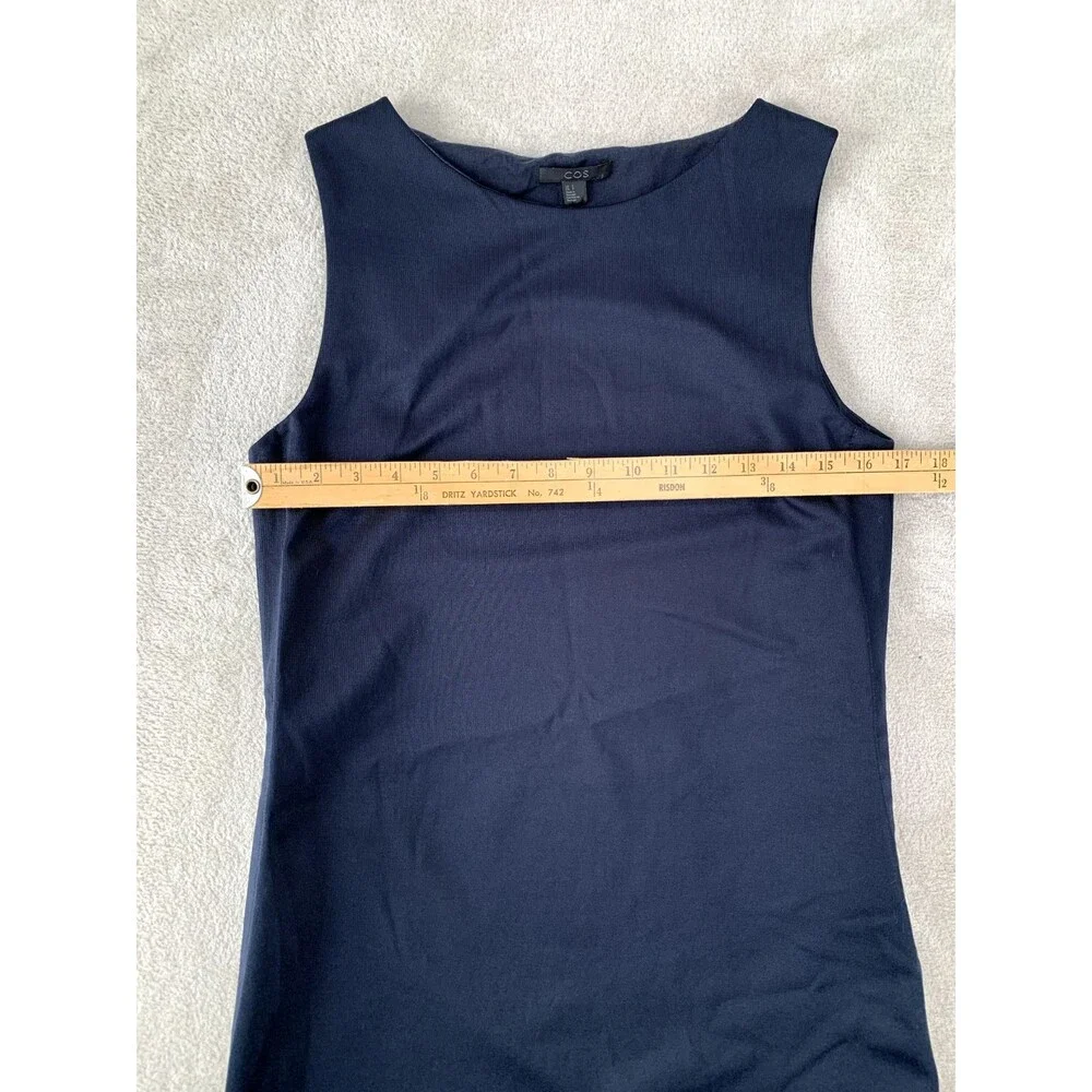 COS Navy Shift Dress Small Sleeveless Minimalist Zipper Detail‎ Modern Workwear